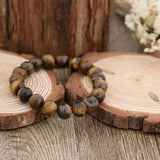 Natural Tiger Eye Bracelet 10mm | Gold Brown Gemstone Stretch Bracelet