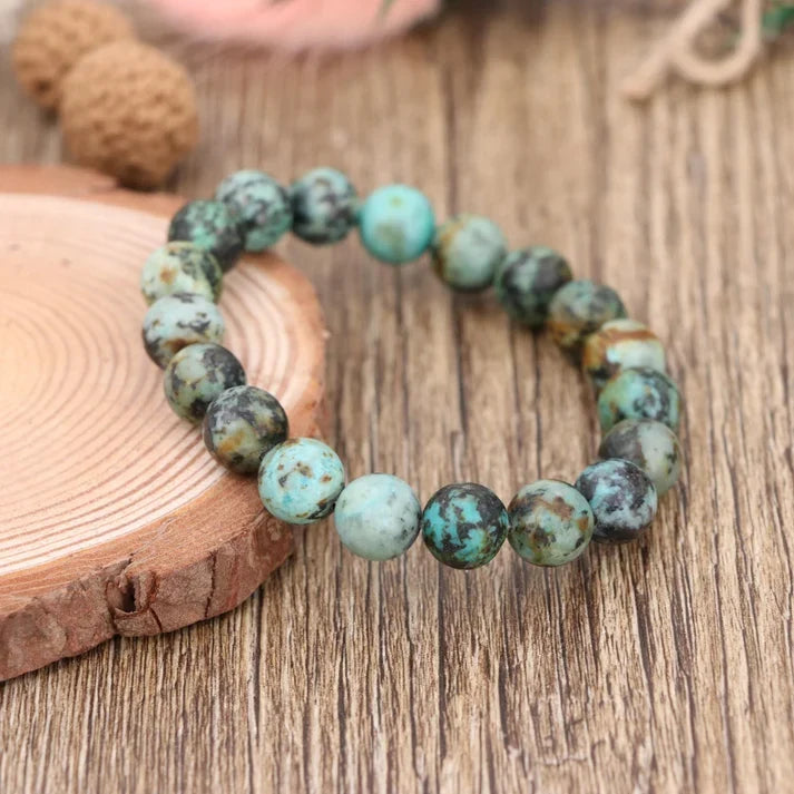 Natural African Turquoise Bracelet 10mm , Blue Green Jasper Stretch Bracelet