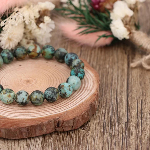 Natural African Turquoise Bracelet 10mm , Blue Green Jasper Stretch Bracelet