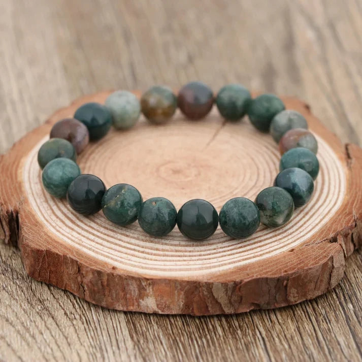 Natural Moss Agate Bracelet 10mm , Handmade Green Gemstone Stretch Bracelet