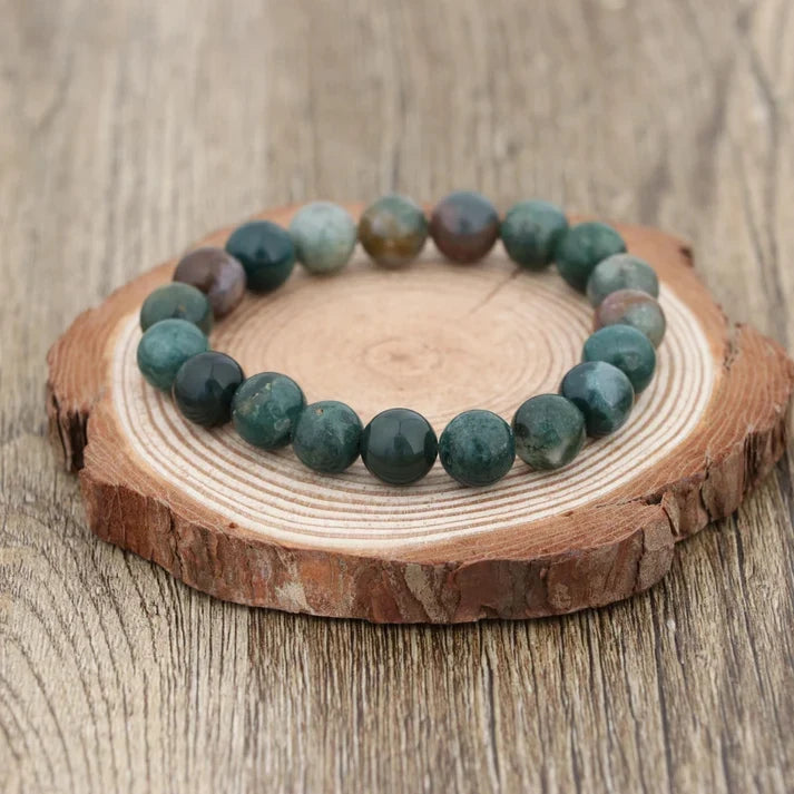 Natural Moss Agate Bracelet 10mm , Handmade Green Gemstone Stretch Bracelet