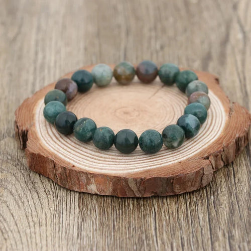 Natural Moss Agate Bracelet 10mm , Handmade Green Gemstone Stretch Bracelet