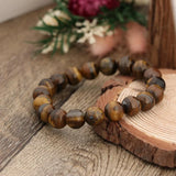 Natural Tiger Eye Bracelet 10mm | Gold Brown Gemstone Stretch Bracelet